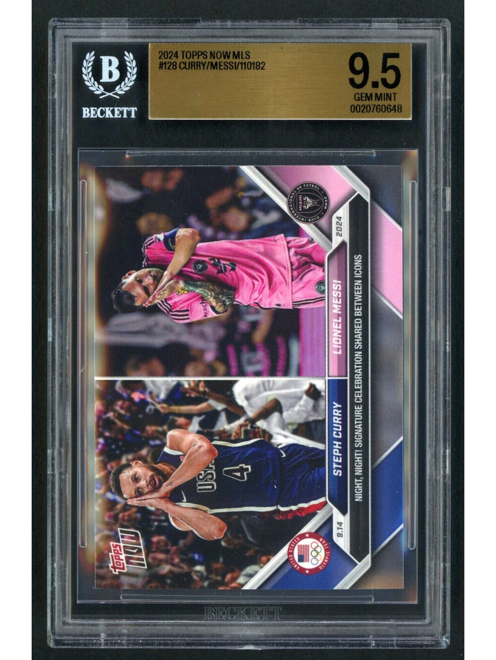 2024 Topps Now #128 Stephan Curry Lionel Messi Night Night BGS 9.5 Gem Mint